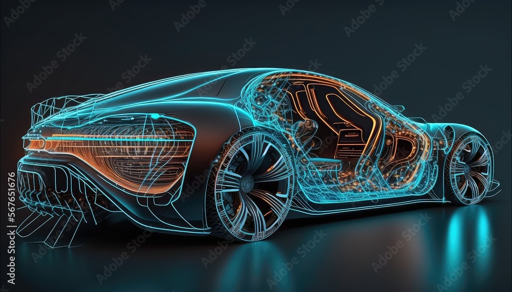 Poster hologram auto in hud ui style. futuristic car service. ai