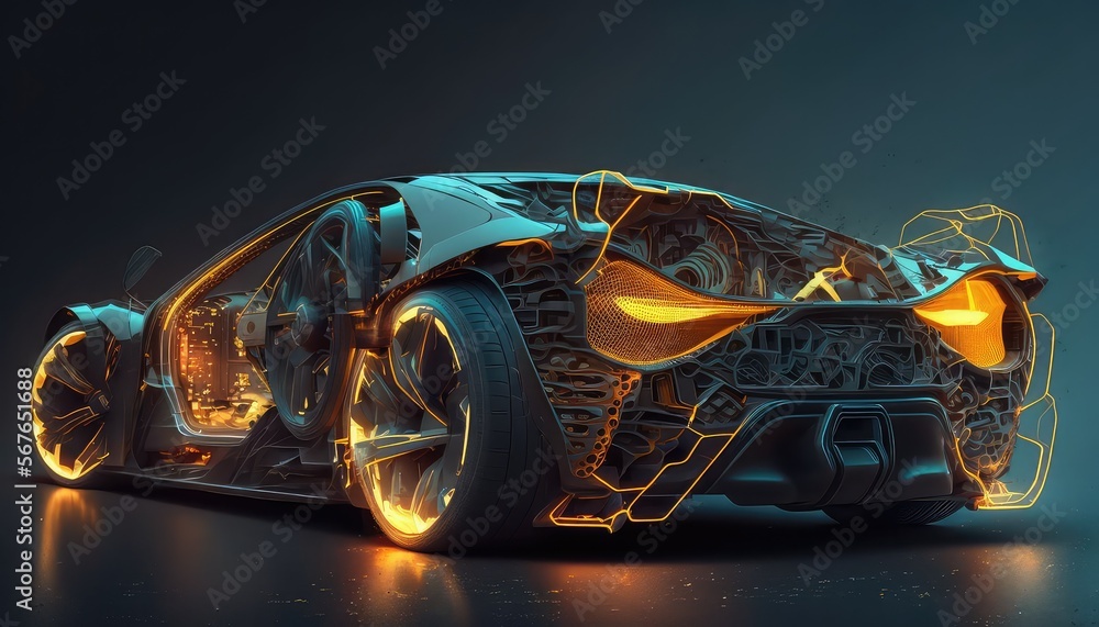Poster hologram auto in hud ui style. futuristic car service. ai