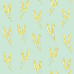 Wheat spikelet seamless pattern on the blue background. Decorative background for wrapping paper, wallpaper, textile, greeting cards and invitations.