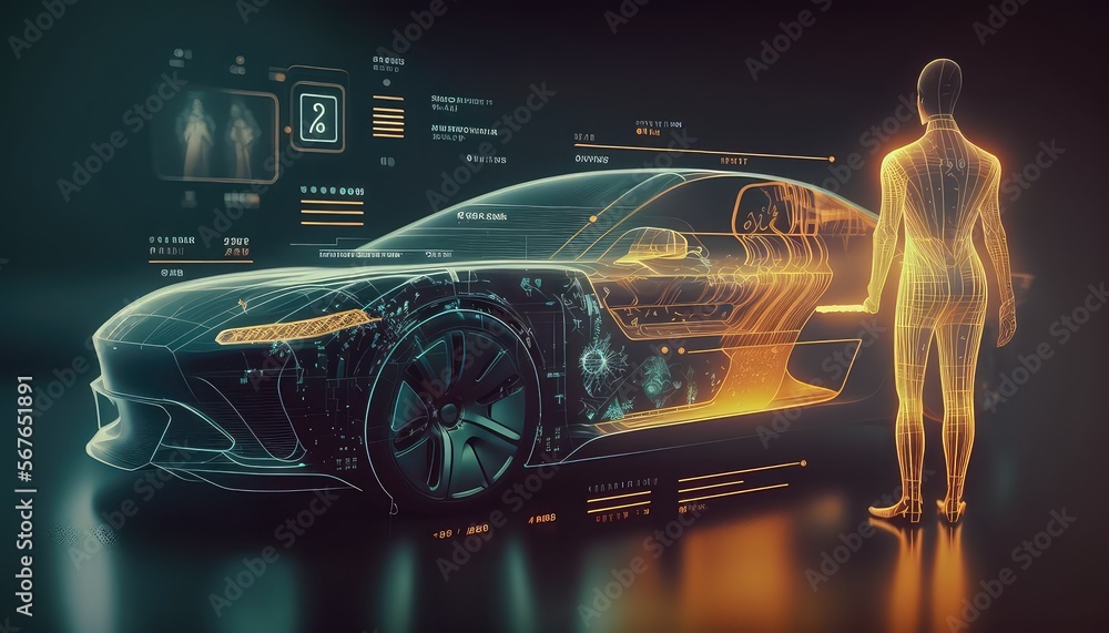 Poster Diagnostic Auto in HUD style. Car service in the style of HUD, Cars infographic ui, analysis and diagnostics. Generative AI