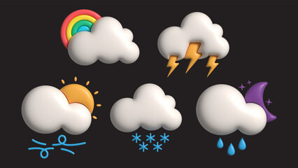 Set Collection of Stylish 3D Weather Icons for Modern Design