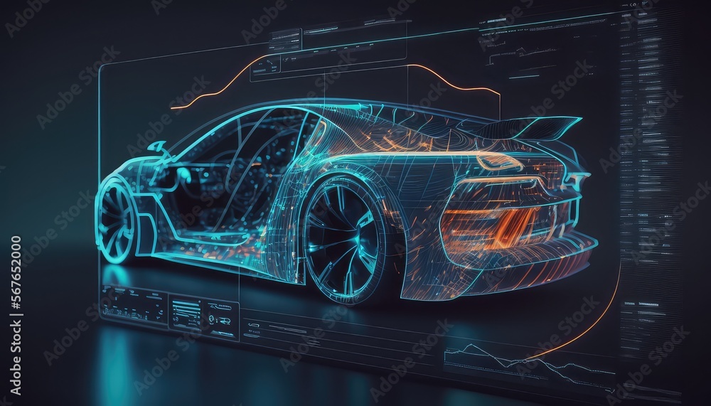 Poster Diagnostic Auto in HUD style. Car service in the style of HUD, Cars infographic ui, analysis and diagnostics. Generative AI