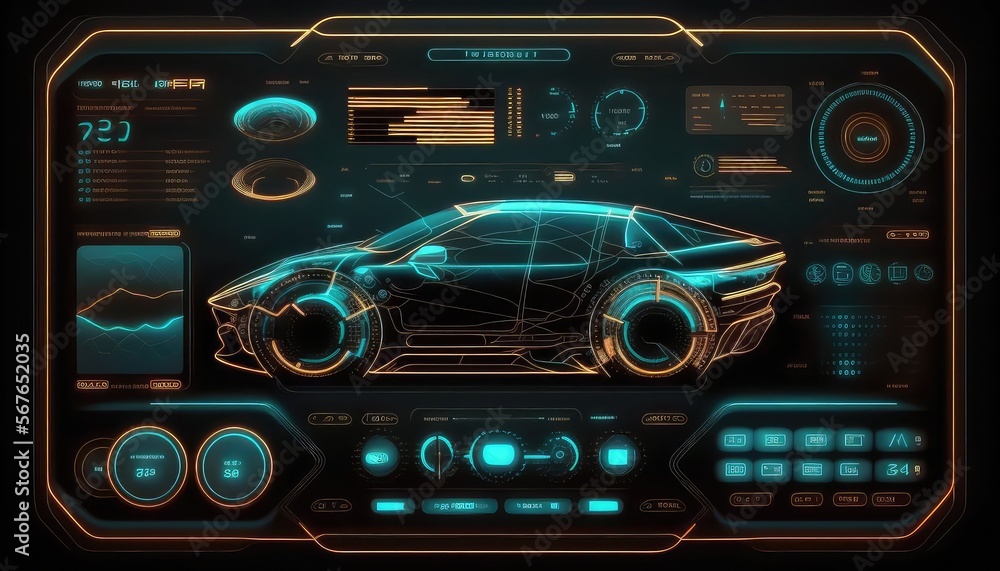 Poster hologram auto in hud ui style. futuristic car service. ai