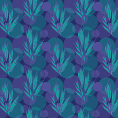 Deep blue multi layers background with branches with leaves. Decorative seamless pattern for wrapping paper, wallpaper, textile, greeting cards and invitations.