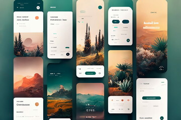 Modern user interface design. Conceptual mobile phone screen mock-up for application interface. Colorful, minimalistic, aesthetic, teal, orange, white gray.