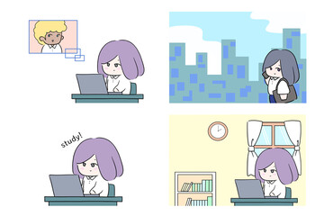 office work woman illustration transparent material desk work