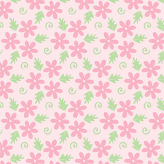 Obraz na płótnie Canvas Pink background with pink flowers and leaves. Decorative seamless pattern for wrapping paper, wallpaper, textile, greeting cards and invitations.