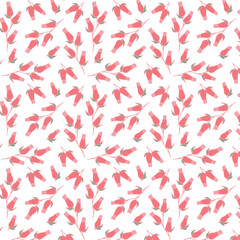 White background with red flowers, seamless pattern. Decorative background for wrapping paper, wallpaper, textile, greeting cards and invitations.