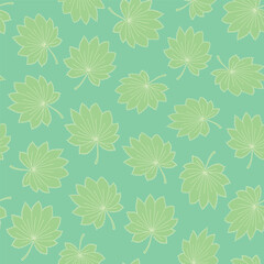 Sea green background with yellow leaves, seamless pattern. Decorative background for wrapping paper, wallpaper, textile, greeting cards and invitations.