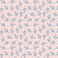Pink background with blue leaves. Decorative seamless pattern for wrapping paper, wallpaper, textile, greeting cards and invitations.