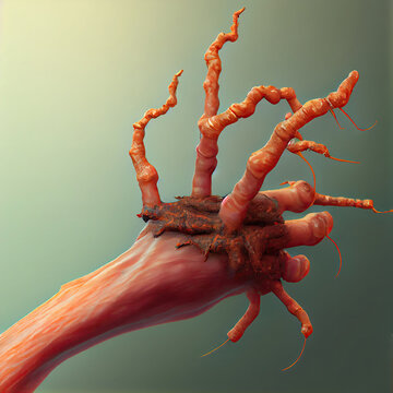 Mushroom Zombie, Human Parasite Fungus, Cordyceps on Zombie, Abstract Generative AI Illustration