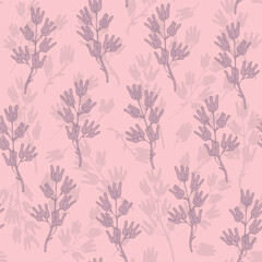 Pink background with leaves. Decorative seamless pattern for wrapping paper, wallpaper, textile, greeting cards and invitations.
