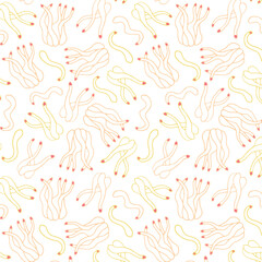 Fototapeta na wymiar White background with yellow tentacles. Decorative seamless pattern for wrapping paper, wallpaper, textile, greeting cards and invitations.