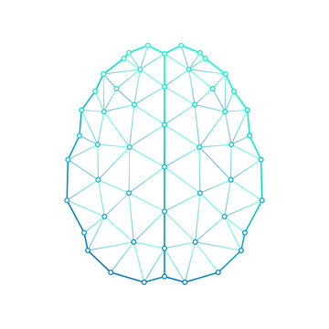 Human Brain Top View Central Nervous System Polygonal Low Poly Triangulated Mesh Connect Dots Medical Logo Icon, Line Art Isolated On White Background