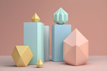 Minimalist pastel geometric shapes stacked created with Generative AI