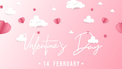 Fototapeta na wymiar Valentine’s Day’s calligraphy handwriting with heart and cloud on pink background ,for February 14, Vector illustration EPS 10
