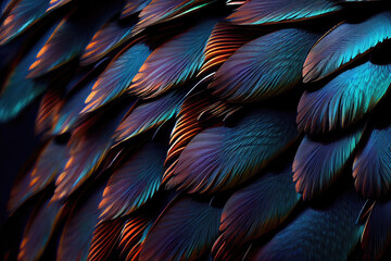 Obraz premium Color Feathers Background, Colored Plumage with a Rainbow Tint, Generative Ai Illustration