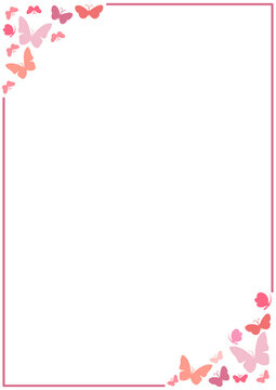 frame in vertical format with a group of butterflies in two corners
