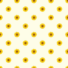 Sunflowers seamless background texture. Yellow sunflowers on a light yellow background.	