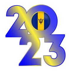 Happy New Year 2023 banner with Barbados flag inside. Vector illustration.
