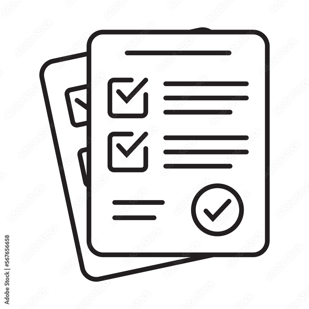 Poster survey icon. questionnaire checklist form. brief, survey or paper exam with check list. report docum