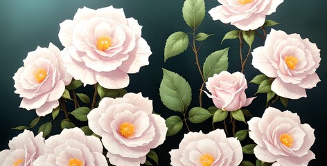 Watercolor painting of a bouquet of pink flowers on a dark gradient background, wide and elegant wallpaper design, made with generative ai