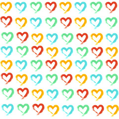 Seamless Heart Pattern On White Background. Hand Drawn Illustration.