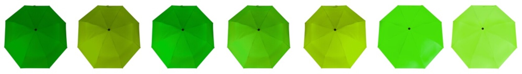 Set of different green colors umbrellas isolated on transparent background. Top view.