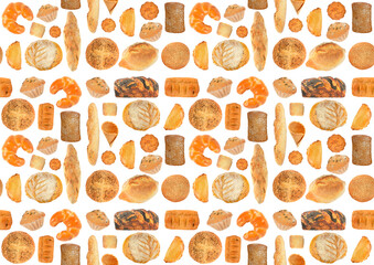 Beautiful seamless pattern of bread products isolated on white