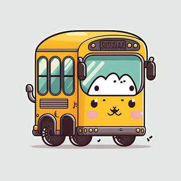 Illustration of a yellow school bus on color background. Generartive AI