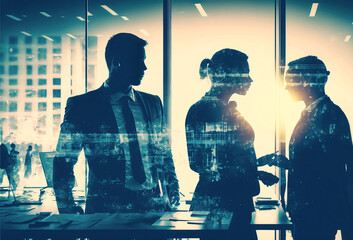 Business concept. Silhouettes of people and double expression
