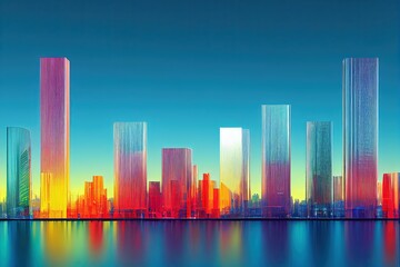 Dawn in the big city new life hope business work abstraction background, Generative AI