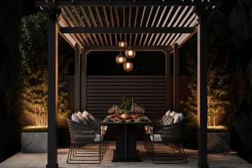 Fototapeta premium modern outdoor dinning area, patio. generative ai.