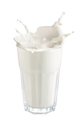 Glass of milk with splash isolated. png transparency