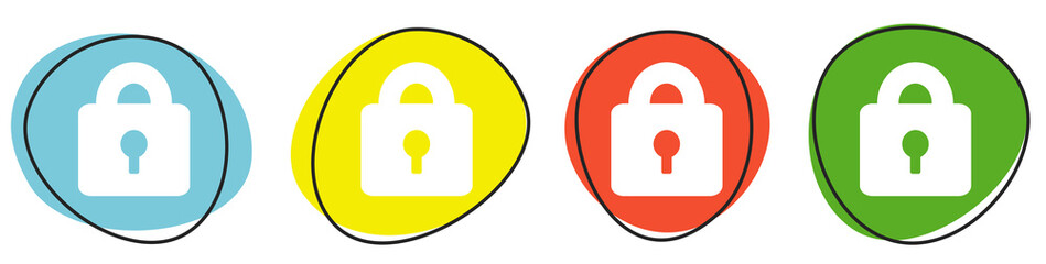 Banner mit 4 bunten Buttons: Schloss, Datensicherheit oder Verschlüsselung