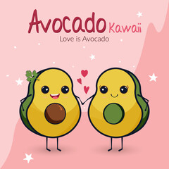 Vector cartoon avocado valentine's day