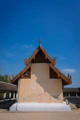 Ancient pagoda of Wat Phra That Lampang Luang temple religion the most famous Buddhist temple and the attraction landmark tourist destination in Lampang, Northern Thailand.