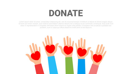 Fototapeta premium People holding hearts. Charity share, donate with flat style design.