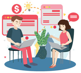 Working characters flat design for web banner