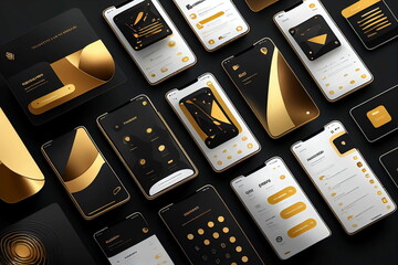 Modern user gold interface UI/UX design. Conceptual mobile phone screen mock-up for application interface. Professional application development design.
