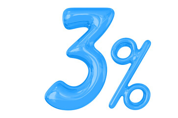 Percent 3 Blue Number 3D 