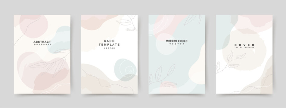 Abstract simple neutral background with organic shapes and floral elements in a linear style. Vector templates for postcard, poster, flyer, magazine, social media, banner, invitation, presentation