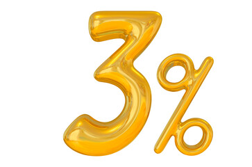 Percent 3 Gold Number 3D 