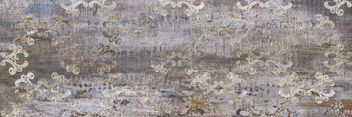 Old wood texture with damaks pattern. Vintage background