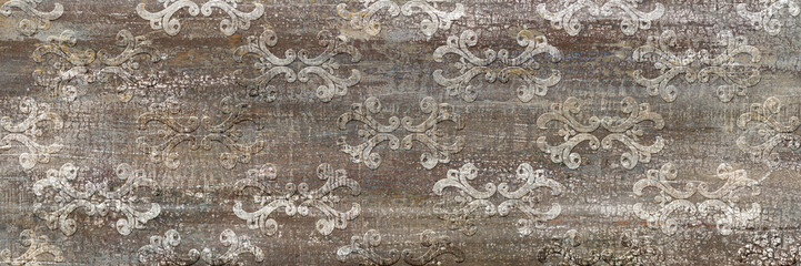 Old wood texture with damaks pattern. Vintage background