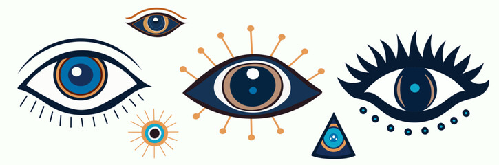 set of mystical eye, evil eye, divination, clairvoyance in flat style, vector