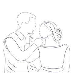 sketch portrait of bride and groom isolated vector
