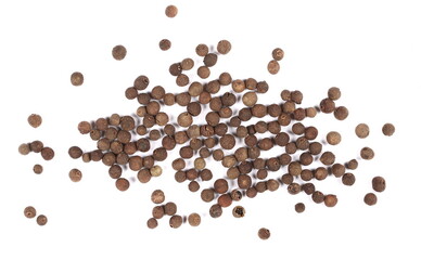 Allspice, pimento spice, Jamaican pepper isolated on white background, top view