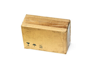 Closed cardboard box stands on a white background