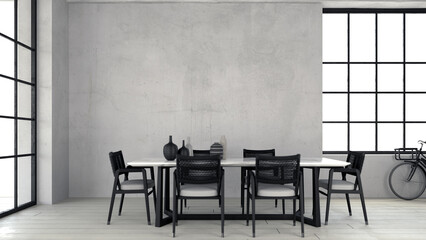 Ambiente interno di design moderno con tavolo e sedie di lusso in legno wengé stile italiano in abitazione di milano